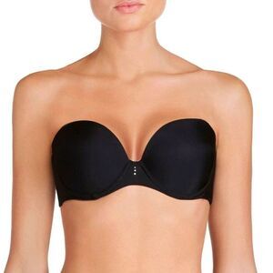 Pleasure State My Fit Black Smooth Push-Up Plunge Strapless Bra Sz 36B